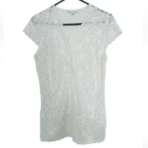 Cabi Cream Ivory Lace Womans Blouse Shirt sz Medium Sheer Vneck Romantic